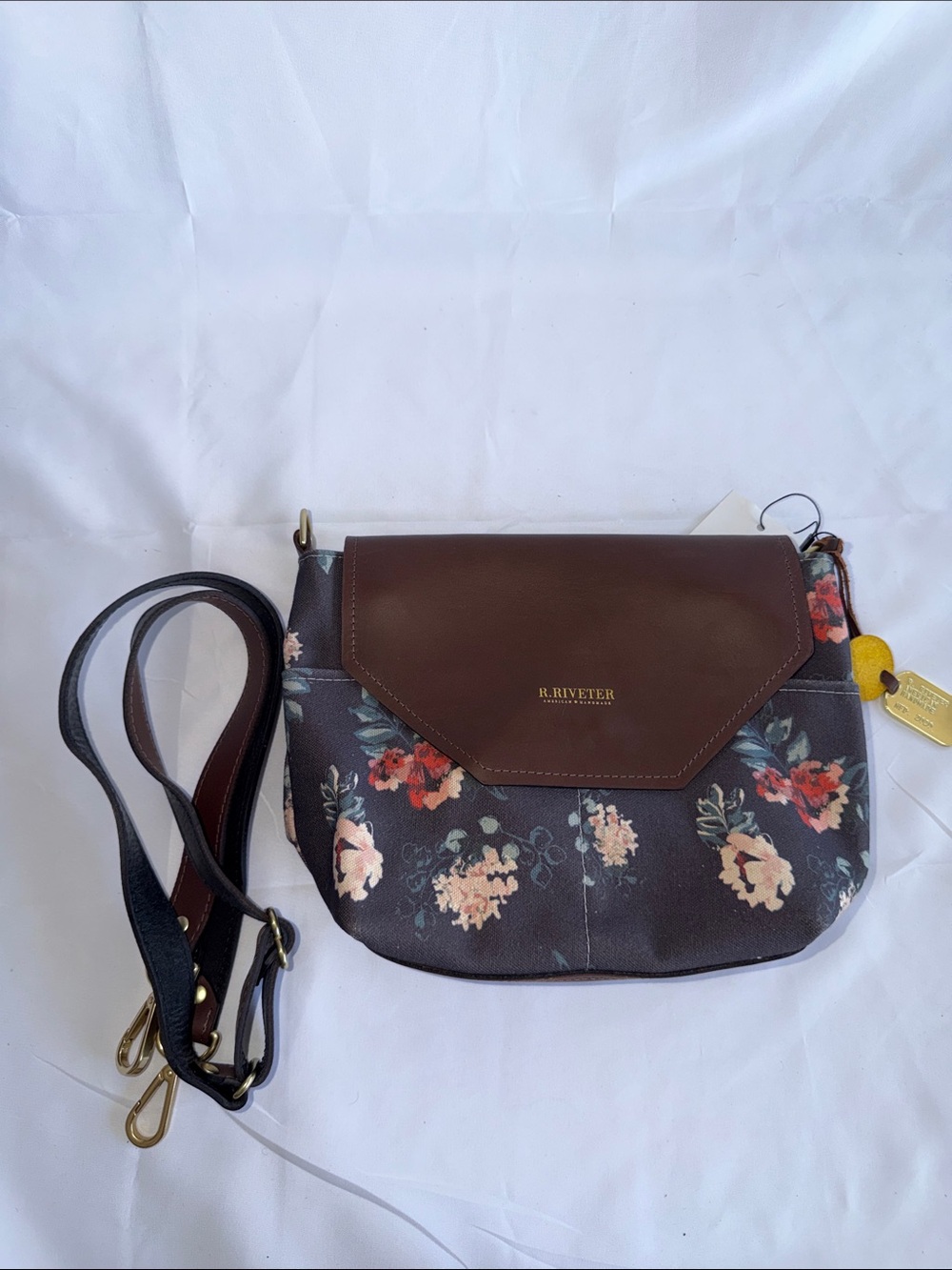 R. Riveter Brown Floral Crossbody Bag
